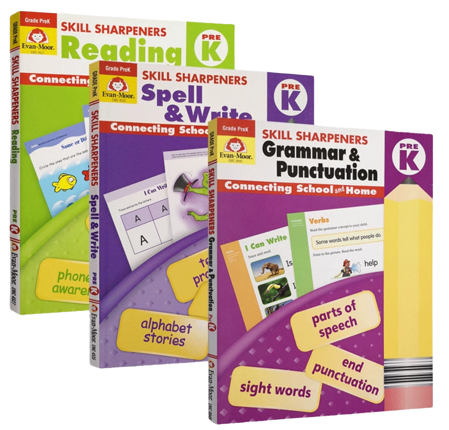 Skill Sharpeners Reading, Spell and Write, and Grammar and Punctuation workbooks