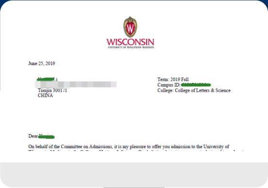University of Wisconsin admission letter