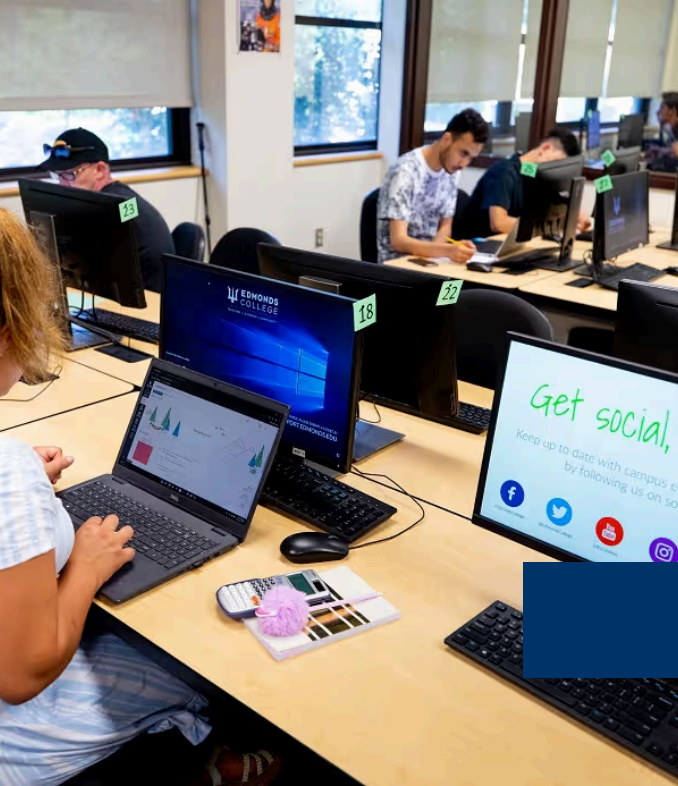 Students working in an Edmonds College computer classroom